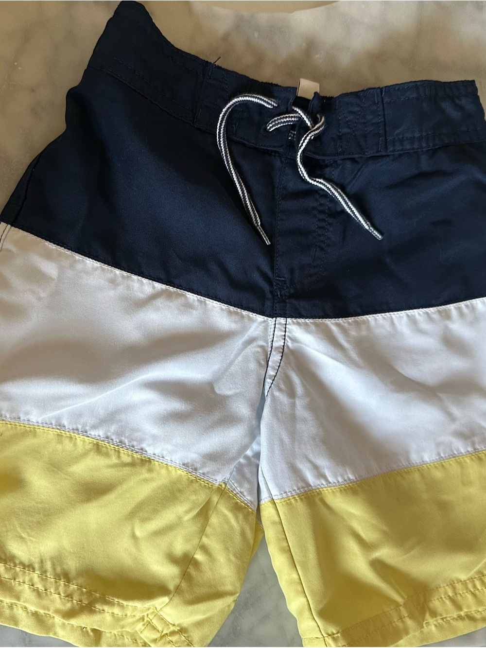 Janie and Jack Boys Swim Trunks Navy White Yellow Color Block